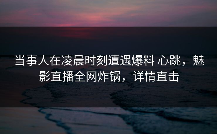 当事人在凌晨时刻遭遇爆料 心跳,魅影直播全网炸锅,详情直击