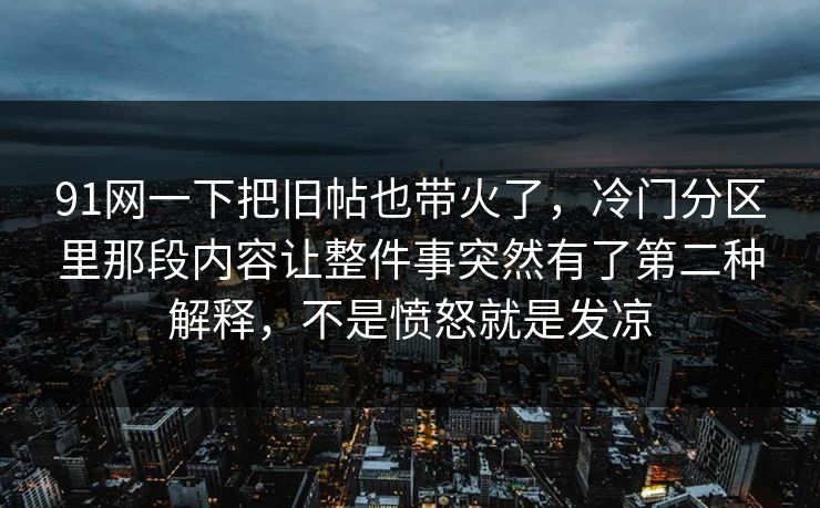 91网一下把旧帖也带火了，冷门分区里那段内容让整件事突然有了第二种解释，不是愤怒就是发凉
